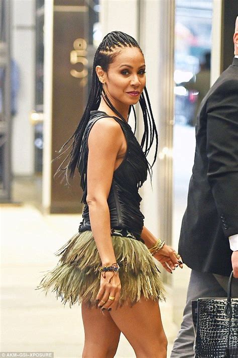 Jada Pinkett Smith flashes toned body in feathered mini skirt